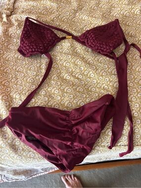 Braided Triangle Bikini Set in Burgundy